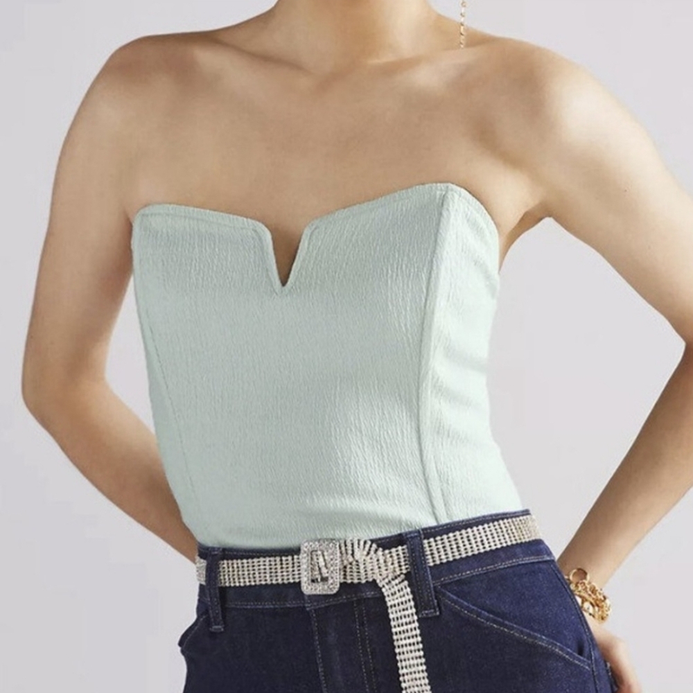 Anthropologie Porridge Structured Strapless Bustier Top in Mint Green, L